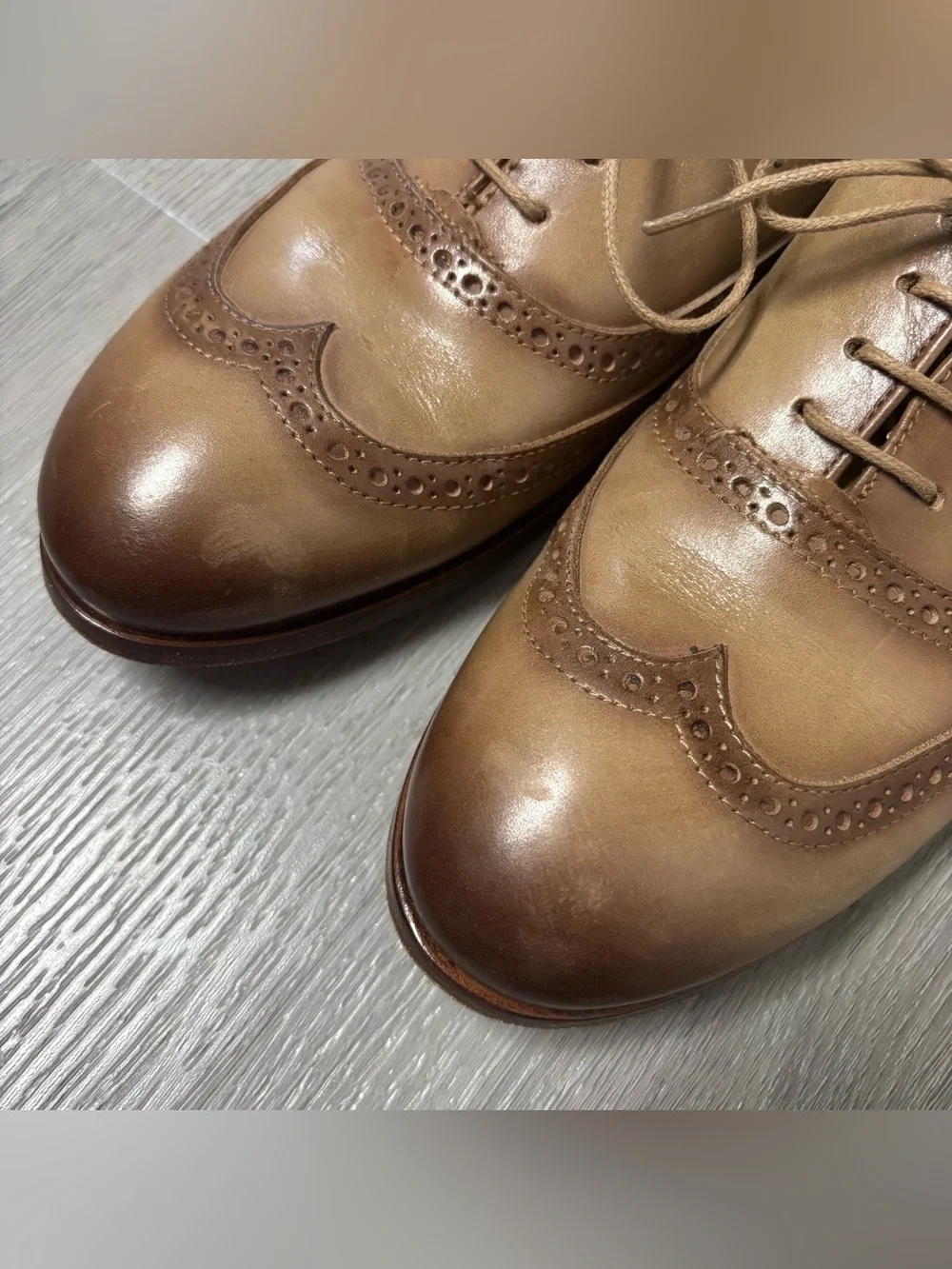Antonio Maurizi Made in Italy Brown Leather Wingtip Oxfords Shoes Mens Size 9